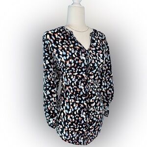 41 Hawthorn Black Abstract Print Blouse Women’s 2X Long Sleeve Button Cuff Top